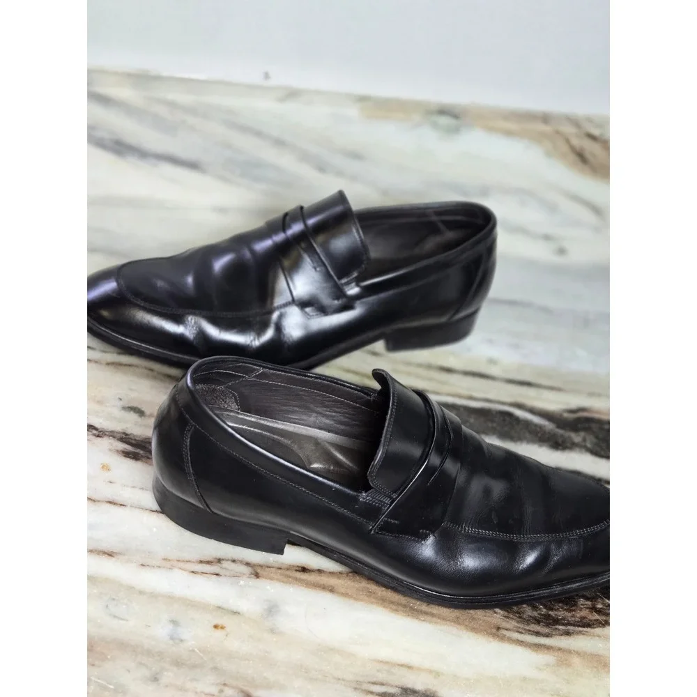 Sapataria Cometa Black Leather Penny‎ Loafers Mens Size 42 Almond Toe Slip Shoe